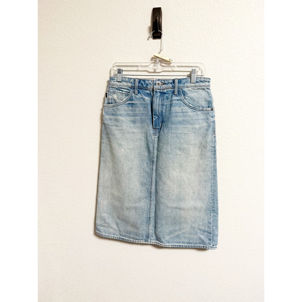 Helmut Lang Knee Length Pencil Denim Skirt Light Wash Cotton Blend Blue Size 28